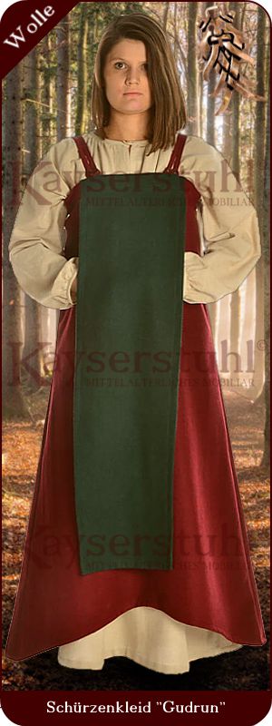 Wikinger-Trägerkleid "Gudrun" aus Wolle, rot/grün