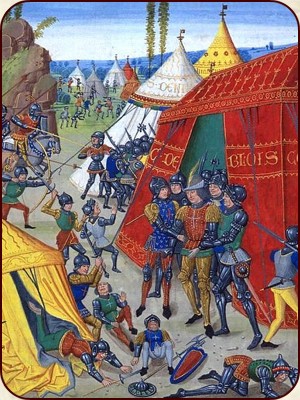 Charles de Blois, Herzog der Bretagne, wird während der Schlacht von Roche Derrien (1347) gefangengenommen.