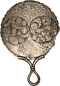 Spiegel von Trelan Bahow (erstes Jahrhundert vor Christi Geburt, Cornwall, England), Höhe: ca. 22 cm, Material: Bronze