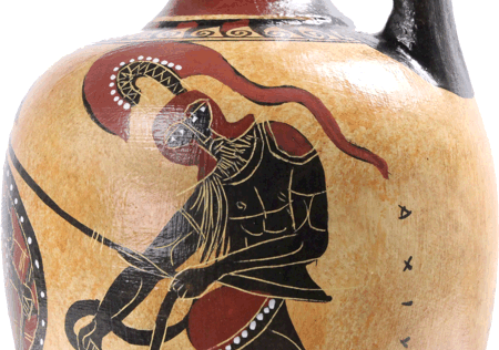 Replik einer schwarzfigurigen antiken griechische Vase mit Hoplit