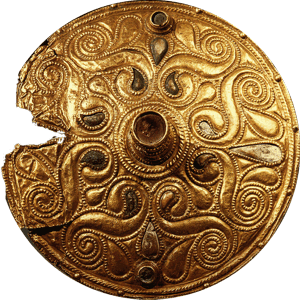 Keltische Scheibe aus Auvers-sur-Oise (Val-d'Oise), Gold auf Bronze, Anfang 4. Jhs. v. Chr., heute im Cabinet des Médailles der Bibliothèque Nationale, Paris