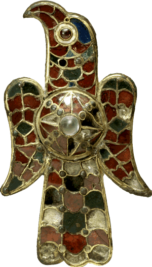 Gotische Adlerfibel von Aloevera, 6. Jahrhundert, Iberische Halbinsel, heute im National Archaeological Museum in Madrid, Spanien
