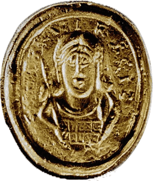 Mitteltafel des Barberini-Diptychon aus dem 6. Jhd. Es zeigt den Kaiser im Augenblick des Triumphes. Bei der Darstellung handelt es sich wahrscheinlich um Kaiser Justinian (527 bis 565)