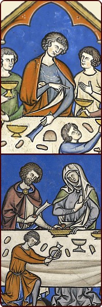 Mittelalterliche Messer in der Maciejowski-Bibel (1240 - 1250) MS M.638, unten fol. 16r, oben fol. 6v