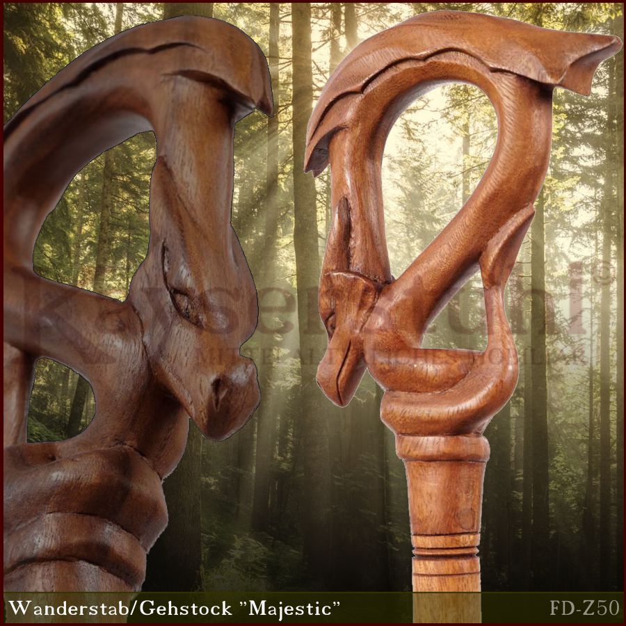 130 cm LARP Mittelalter Gehstock Stab Holz Holzstab mit Oseberg-Drachenkopf