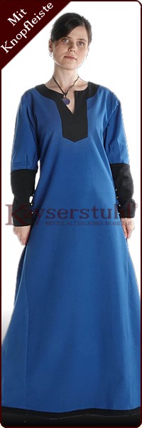 Frühmittelalter-Kleid in blau mit Knopfleiste