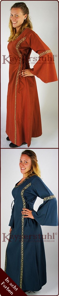 Mittelalterliches Kleid "Liliane" Rot/Natur 