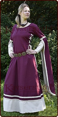 Mittelalterl. Kleid "Guinever", bordeaux/natur