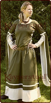 Mittelalterliches Kleid "Guinever", olive/natur