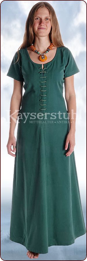 Kurz&auml;rmeliges Cotehardie-Kleid "Birte" in gr&uuml;n