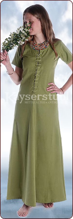 Kurz&auml;rmeliges Cotehardie-Kleid "Birte" in hellgr&uuml;n
