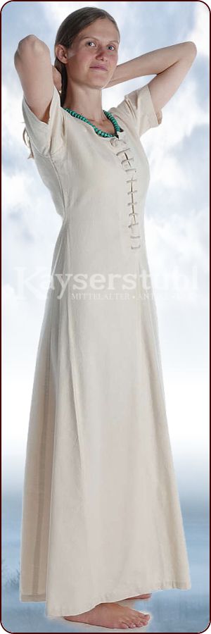 Kurz&auml;rmeliges Cotehardie-Kleid "Birte" in natur