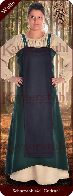 Wikinger-Trägerkleid "Gudrun" aus Wolle, grün/blau