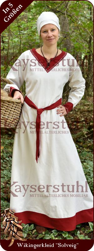 Frühmittelalter-Kleid "Solveig", natur/rot