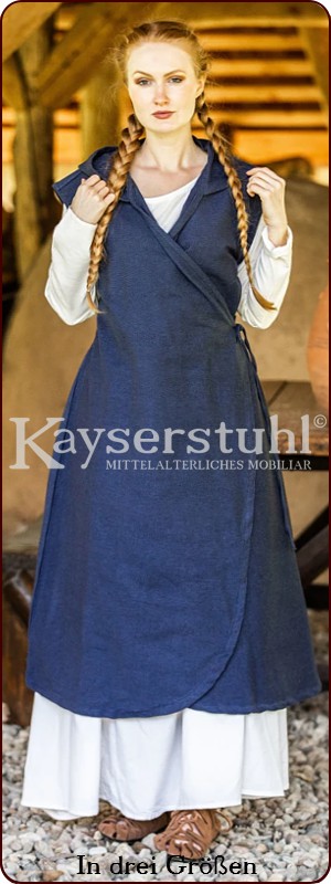 Wickelkleid "Alraune" als Überkleid mit Kapuze, blau