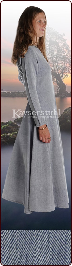 Mittelalterkleid "Afra" aus Baumwollfischgrät, blau/natur