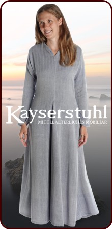 Mittelalterkleid "Afra" aus Baumwollfischgrät, blau/natur