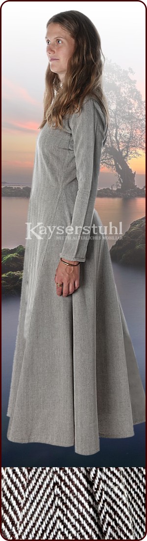Mittelalterkleid "Afra" aus Baumwollfischgrät, braun/natur