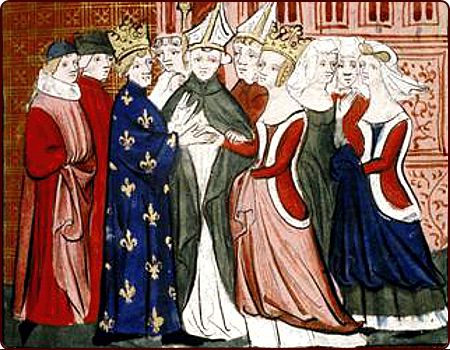 Hochzeit von Louis VII und Eleanor of Aquitaine, 1137. Grandes Chroniques de France, Folio fol. 192r. Ende 14. Jh, Bodleian Library, University of Oxford