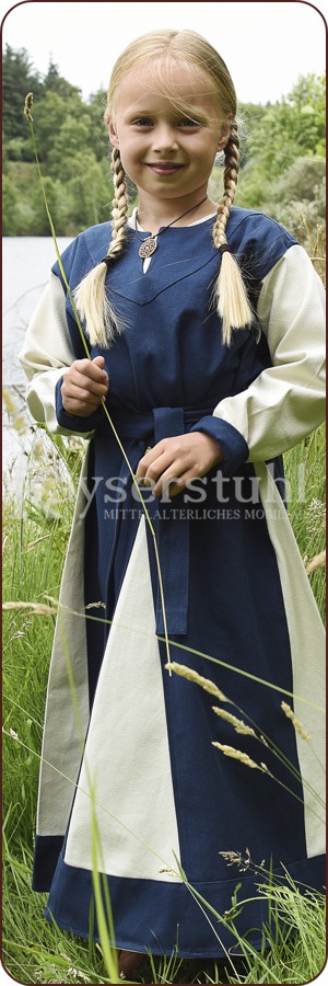 Wikingerzeitliches Kinderkleid "Dottir", blau/natur
