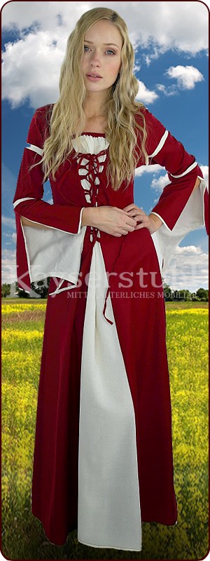 Mittelalterliches Kleid "Merida", rot/natur