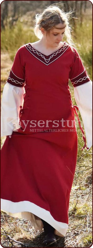 Mittelalterliches Bliaut-Kleid "Laura", rot/natur