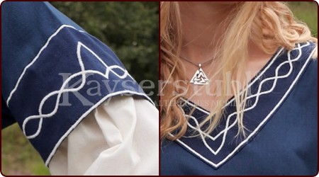 Mittelalterliches Bliaut-Kleid "Laura", blau/natur