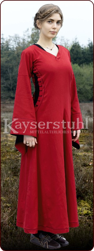 Mittelalterliches Bliaut-Kleid "Miriam", rot/schwarz