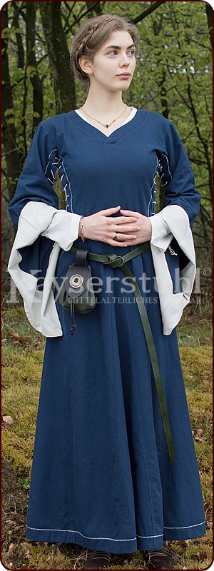 Mittelalterliches Bliaut-Kleid "Miriam", blau/natur