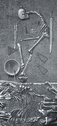 Skizze einer archäologischen Grabung, entdeckt und bezeichnet als "Bj581" durch Hjalmar Stolpe in Birka, Schweden (Veröffentlicht 1889)