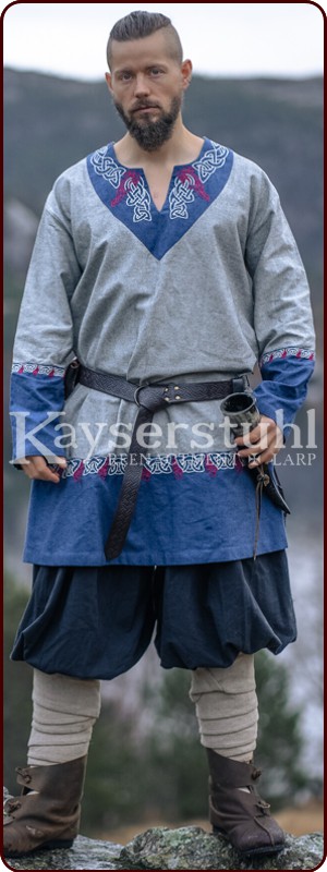 Bestickte Wikinger-Tunika "Dunedan" grau/blau