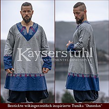 Bestickte Wikinger-Tunika "Dunedan" grau/blau
