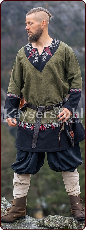 Bestickte Wikinger-Tunika "Dunedan" olive/schwarz