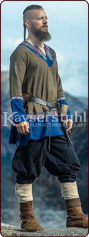 Bestickte Wikinger-Tunika "Dunedan" olive/blau