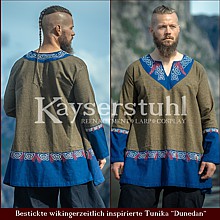 Bestickte Wikinger-Tunika "Dunedan" olive/blau