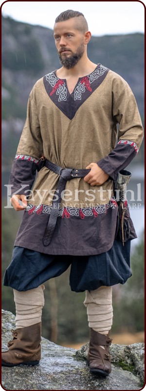 Bestickte Wikinger-Tunika "Dunedan" sandfarben/braun