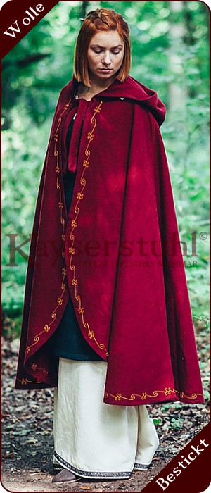 Bestickter Umhang "Arwen" aus roter Wolle