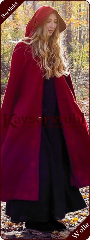 Bestickter Umhang "Arwen" aus roter Wolle