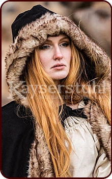 Mittelalterlicher Umhang "Fjell" mit Kunstpelz (schwarz)