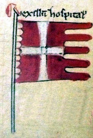 Banner der Hospitaller (vexillum hospitalorum). Abbildung in der Chronica Maiora, ca. 1250 n. Chr.