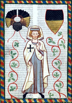 Der Tannhäuser im weißen Mantel der Deutschordensritter; Miniatur aus dem Codex Manesse um 1300