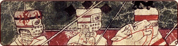 Bild: Abbildungen von Transitionalhelmen bzw. frühen Topfhelmen aus dem "Eneas" des Heinrich von Veldeke aus der zweiten Hälfte des 12. Jahrhunderts n. Chr. 