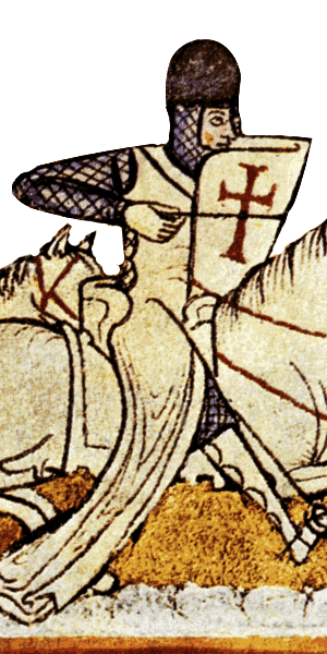 Kreuzfahrer mit konischem Nasalhelm aus einer französchen Bibel, 12. Jh.