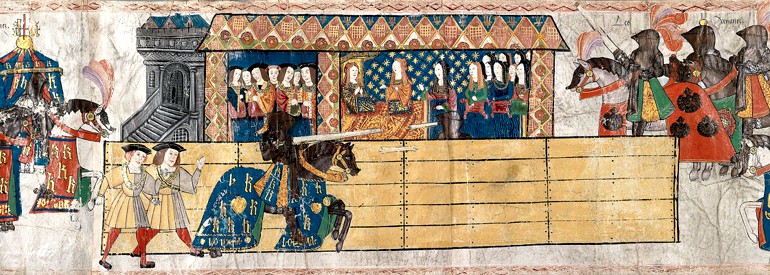 Die 1511 Westminster Tournament Roll besteht aus 36 zusammengenähten Pergamenten. Sie ist über 18 Meter lang und 45 cm breit und zeigt das Turnier, das Heinrich VIII. im Jahr 1511 ausrief, um die Geburt seines Sohnes Henry zu feiern.