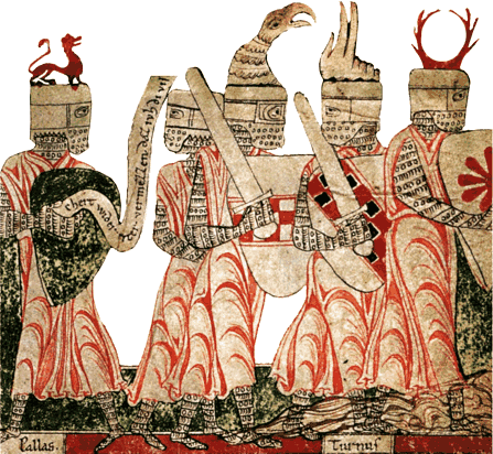 Illustration des Eneasromans von etwa 1215 "Ritter vor dem Kampf" aus einer Berliner Handschrift
