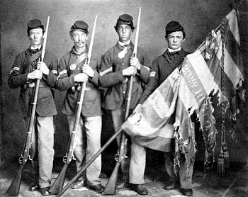 Color guard of the 23rd Ohio Volunteer Infantry with the national colors of their regiment, ca. 1863-1865