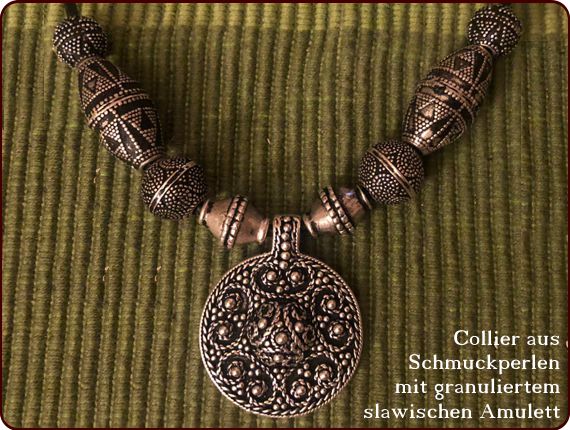 Collier aus Schmuckperlen mit Uppåkra granuliertem slawischen Granulations-Amulett
