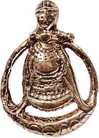 Wikingerzeitliches Amulett der nordischen Göttin Freyja aus Aska in der Gemeinde Hagebyhöga (Östergötland, Schweden).