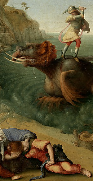 Das Seeungeheuer Ketos auf dem Gemälde Perseus befreit Andromeda (Piero di Cosimo, um 1515)