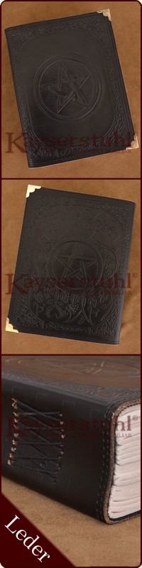 Großes schwarzes Lederbuch mit Pentagram